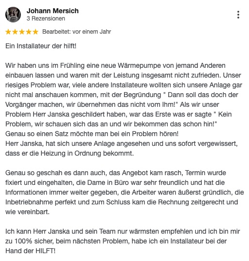 Google Rezension Installateur Wiener Neustadt