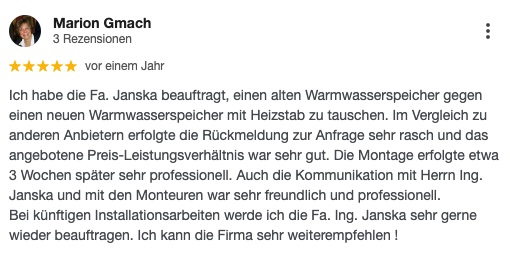 Google Rezension Installateur Wiener Neustadt