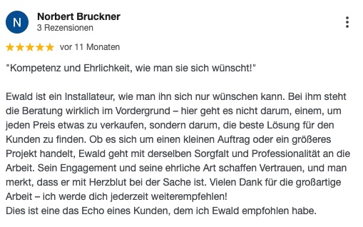 Google Rezension Installateur Wiener Neustadt